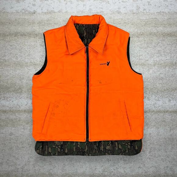 Vintage Rebark Hunting Camo Puffer Vest Reversible Orange Insulated Full Zip 90s - Picture 2 of 6